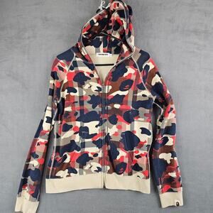 A Bathing Ape BAPE Double Zip Hoodie Love Gene Check Camo Baby Milo Size Small